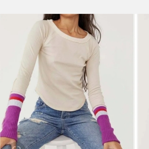 NWT Free People She's Reversible long sleeve thermal oat tee size XS - Picture 1 of 10